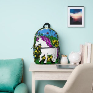 Mochila Impresa Campo Unicornio y Flor