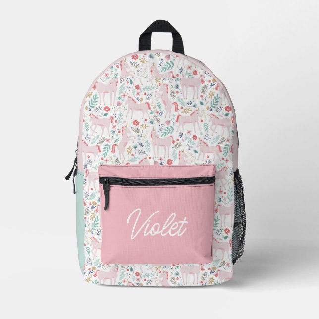 Mochila Impresa Campos unicornios personalizados con nombre (Anverso)