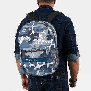 Mochila Impresa Camuflaje azul de nieve de invierno Tu nombre pers
