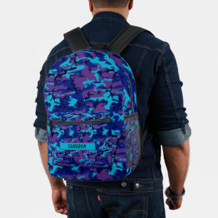 Mochila Impresa Camuflaje azul oscuro y púrpura personalizado