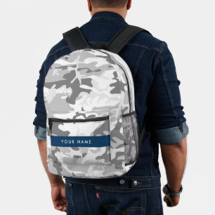 Mochila Impresa Camuflaje gris de nieve en invierno Tu nombre pers