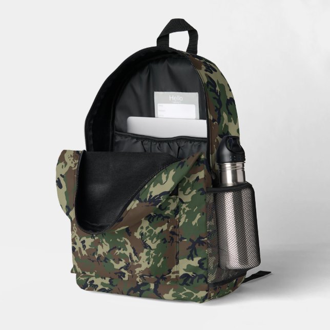 Mochila Impresa Camuflaje Militar Bosque  (Esquina trasera derecha (abierta))