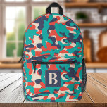 Mochila Impresa Camuflaje personalizado del azul del Naranja Verde<br><div class="desc">Presentamos nuestra moderna y moderna mochila de camo, perfecta para niños, estudiantes, excursionistas y jornaleros! Esta mochila fresca presenta un patrón retro de camo con tonos azules, verde azulados, naranjas y beige, lo que le da un aspecto de inspiración militar que seguro va a dar la vuelta a la cabeza....</div>