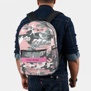 Mochila Impresa Camuflaje rosa y gris Tu nombre Personaliza