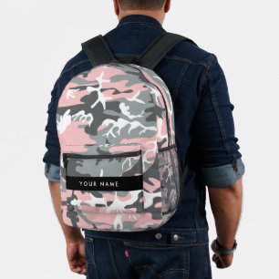 Mochila Impresa Camuflaje rosa y gris Tu nombre Personaliza