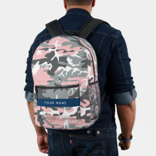 Mochila Impresa Camuflaje rosa y gris Tu nombre Personaliza
