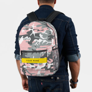 Mochila Impresa Camuflaje rosa y gris Tu nombre Personaliza