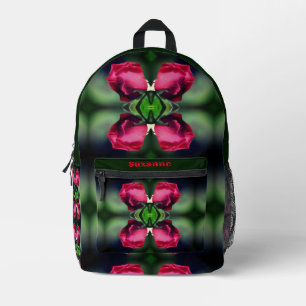 Mochila Impresa Capullo de Rosa Rojo Doblado Personalizado Abstrac