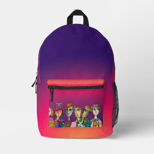 Mochila Impresa Caracteres y su fresado de gatos sobre