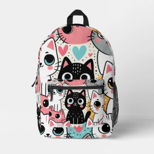 Mochila Impresa Caras de gato kawaii lindas y corazones caprichoso