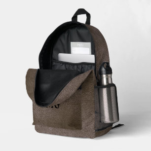 Mochila Impresa Cartera de cuero falso marrón texturizado con mono