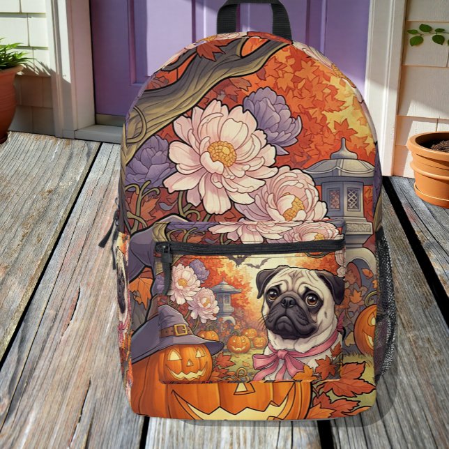 Mochila Impresa Casa de Pug Dog & Halloween, otoño, Art Nuovo (Subido por el creador)
