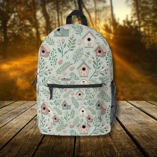 Mochila Impresa Casas de pájaros vintage pastel con flores en flor