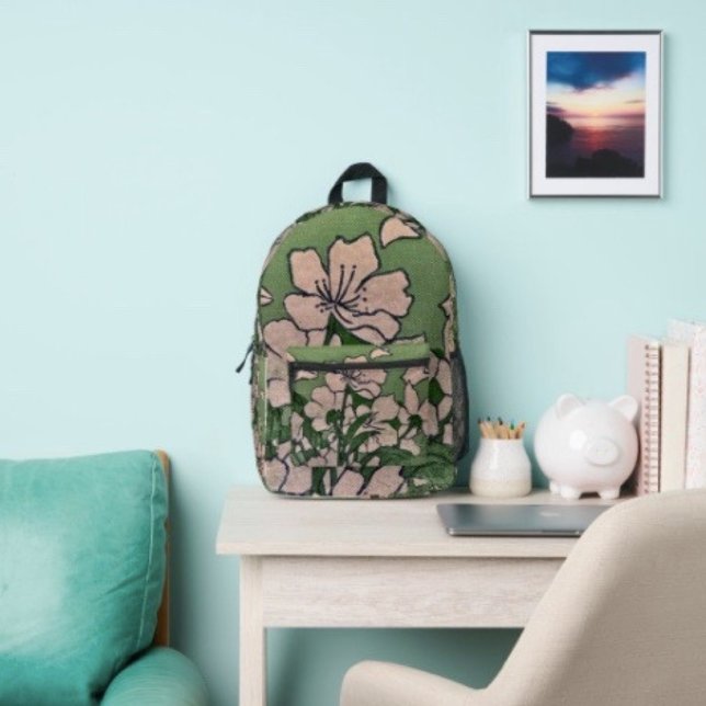 Mochila Impresa Cascada de Flor de Rosa  (Backpack – D: 17"x12.5"x5" Two-chamber design with laptop storage pouch. Mesh side pocket.
 )