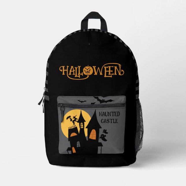 Mochila Impresa Castillo Embrujado de Halloween, Terrorífico (Anverso)