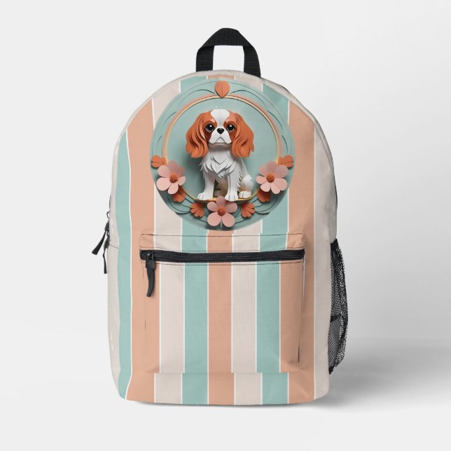 Mochila Impresa Cavalier King Charles Flores Papel Corte de Arte (Anverso)