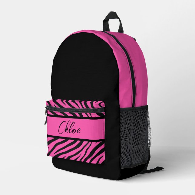 Mochila Impresa Cebra negra y rosa (Esquina derecha trasera )