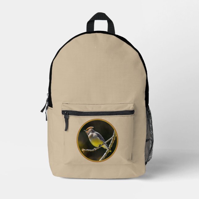 Mochila Impresa Cedar Waxwing Songbird Foto original de ave silves (Anverso)