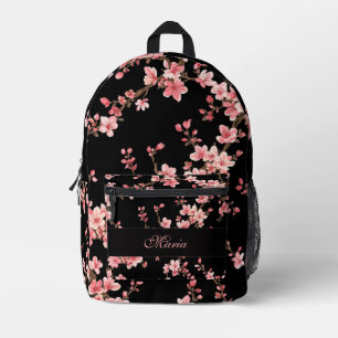 Mochila Impresa Cerezo Japonés monograma Rosa Pálido Negro