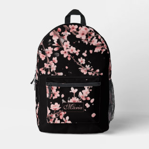 Mochila Impresa Cerezo japonés monograma Rosa pálido negro