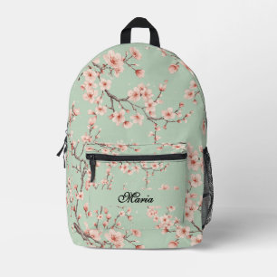 Mochila Impresa Cerezo japonés monograma verde salvia rosa