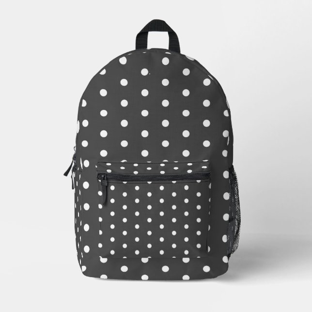 Mochila Impresa Charcoal & White Polka Dot Backpack – Urban Edge (Anverso)