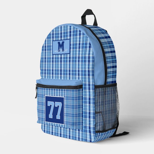 Mochila Impresa Checkered desig North Carolina blue  tartan plaid  (Esquina derecha trasera )