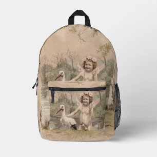 Mochila Impresa Cherub vintage con cigüeña por lago