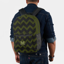 Mochila Impresa Chevron verde verde del ejército gris oscuro Monog