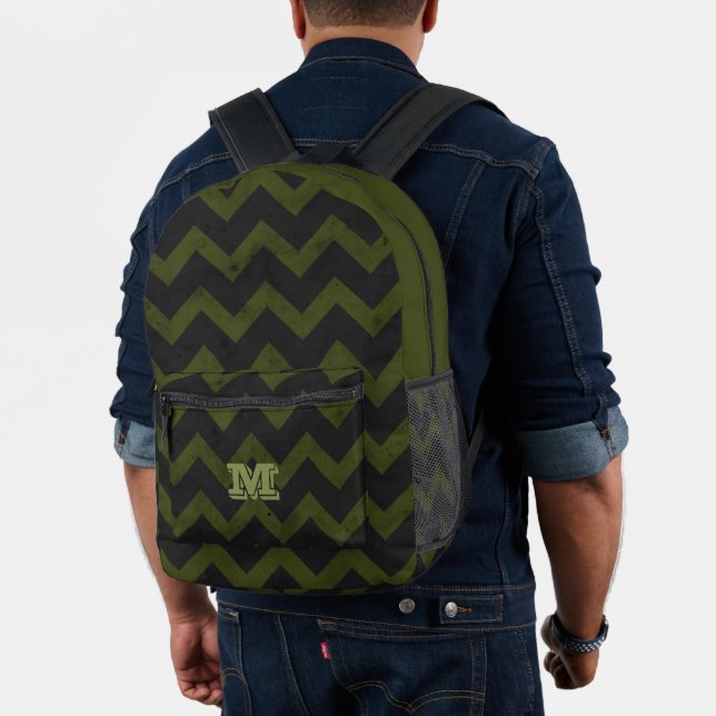 Mochila Impresa Chevron verde verde del ejército gris oscuro Monog (Insitu (Modelo))
