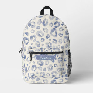 Mochila Impresa Chic Elegante Azul Polvo Marfil Estampado de Leopa