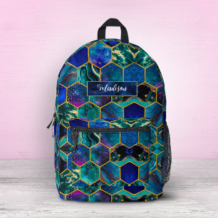 Mochila Impresa Chic femenino falso brillo azul turquesa geométric
