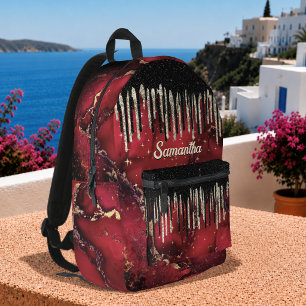 Mochila Impresa Chic goteos de purpurina monograma impreso rojo ne