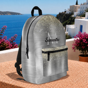 Mochila Impresa Chic metal cepillado plata dorado falso brillo