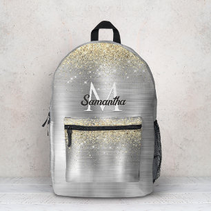 Mochila Impresa Chic metal cepillado plata dorado falso brillo