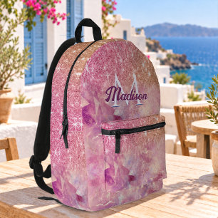 Mochila Impresa Chic ombre rosa rubor rosa brillo monograma