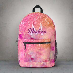 Mochila Impresa Chic ombre rosa rubor rosa brillo monograma