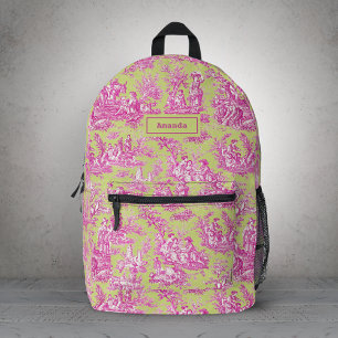 Mochila Impresa Chic Vintage Verde Rosa Toile Campiña Francesa
