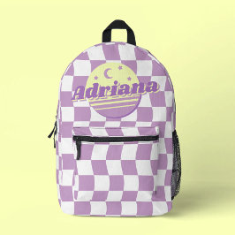 Mochila Impresa Chica adolescente Purple White Wavy Grid Name Scho