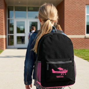 Mochila Impresa Chica Avión Rosa Escuela Aviación Personalizado Ne