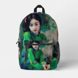 Mochila Impresa Chica con vestido verde