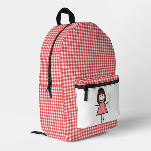 Mochila Impresa Chica De Figura De Palo Y Gingham (Esquina izquierda trasera)