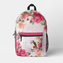Mochila Impresa Chica De Flores Y Fe Rosadas
