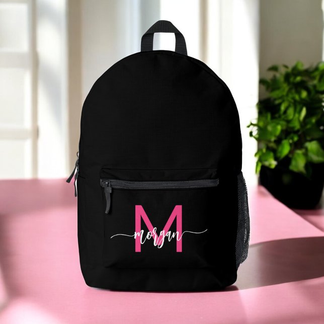 Mochila Impresa Chica de monograma negro rosado vuelve a la escuel (Subido por el creador)