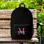Mochila Impresa Chica de monograma negro rosado vuelve a la escuel<br><div class="desc">Comience el año escolar con estilo con nuestra mochila impresa de nuestro Monograma Rosado Back to School! Esta atractiva mochila cuenta con un vibrante diseño rosado caliente, personalizado con su monograma para un aspecto único y moderno. Perfecto para llevar libros, provisiones y artículos de primera necesidad, ofrece moda y funcionalidad....</div>