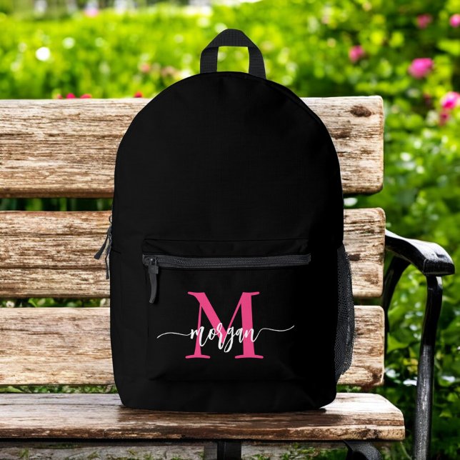 Mochila Impresa Chica de monograma negro rosado vuelve a la escuel (Subido por el creador)