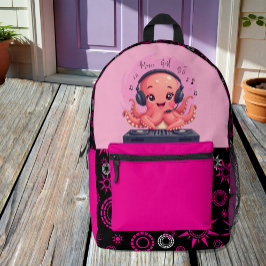 Mochila Impresa Chica de música, DJ de pulpo sonriente feliz de Mo