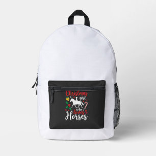 Mochila Impresa Chica de Navidad que ama los caballos