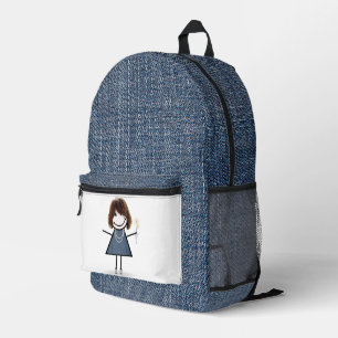 Mochila Impresa Chica de palitos con margaritas y mezclilla azul