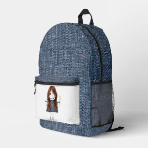Mochila Impresa Chica de palitos con margaritas y mezclilla azul